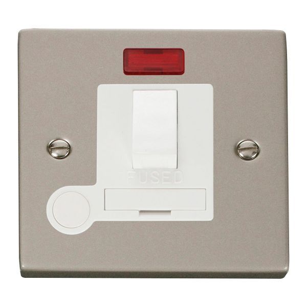 Click VPPN052WH Deco Pearl Nickel 13A Flex Outlet Neon Switched Fused Spur Unit - White Insert