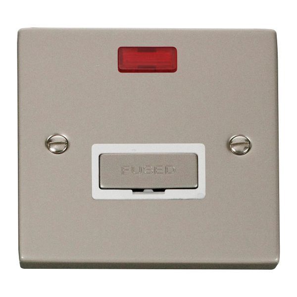 Click VPPN753WH Deco Pearl Nickel Ingot 13A Neon Fused Spur Unit - White Insert