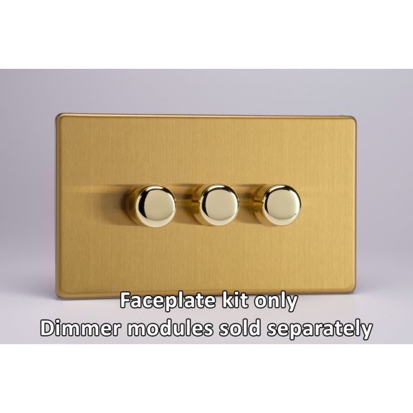 Varilight WDBD3S Matrix Screwless Brushed Brass 3 Gang Twin Plate Rotary Dimmer Kit