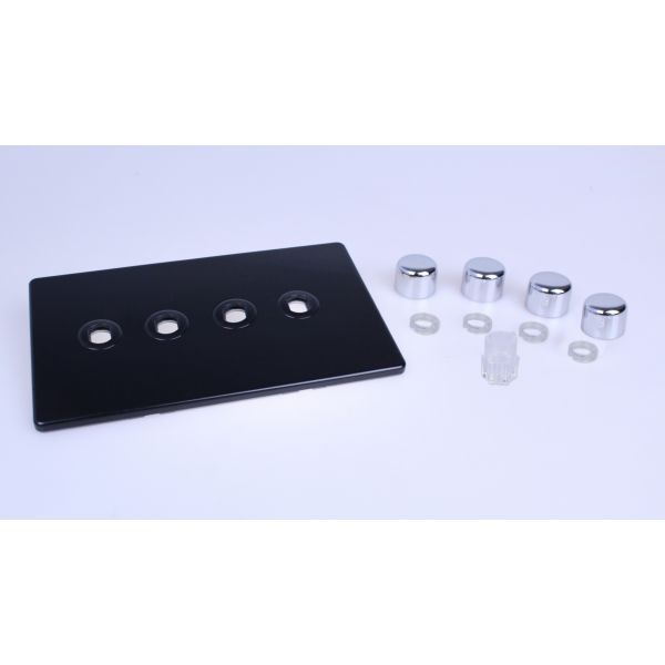 Varilight WDLD4S Matrix Screwless Premium Black 4 Gang Twin Plate Rotary Dimmer Kit