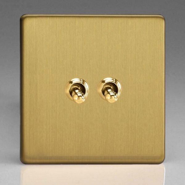 Varilight XDBT2S Screwless Brushed Brass 2 Gang 10A 1- or 2-Way Toggle Switch