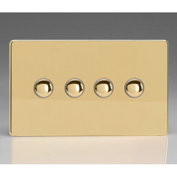 Varilight XDVM4S Screwless Polished Brass 4 Gang 6A 1-Way Push-to-Make Momentary Switch