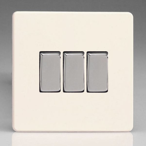 Varilight XDY3S.PD Screwless Primed 3 Gang 10A 1- or 2-Way Rocker Switch - Chrome Insert