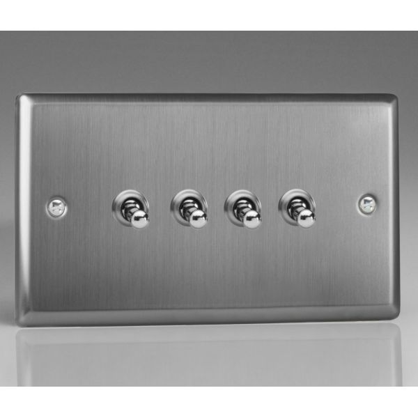 Varilight XTT9 Classic Brushed Steel 4 Gang 10A 1- or 2-Way Toggle Switch