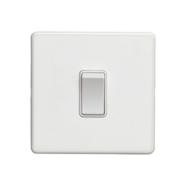 Eurolite ECW20ADPSWW Concealed 3mm Screwless Matt White 1 Gang 20A Double Pole Switch