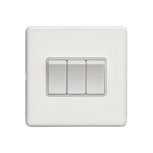 Eurolite ECW3SWW Concealed 3mm Screwless Matt White 3 Gang 10A 2 Way Switch