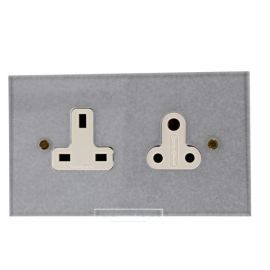 Forbes & Lomax SS13/SS5/PSX Invisible Plate 2 Gang 1x 13A 1x 5A Unswitched Socket - White Insert image
