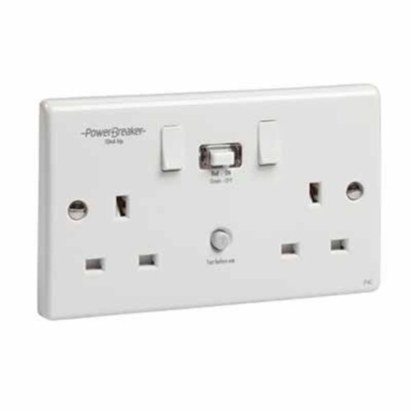 GreenBrook K22-WP10 White 2 Gang 13A 10mA Latching Type RCD Switched Socket